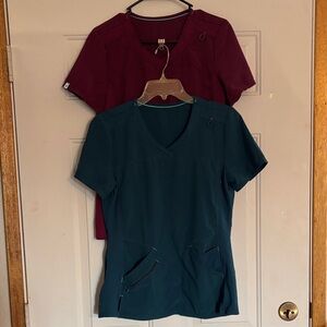 Lot of 2 Scrubstar Scrub Tops Wine & Deep Slate, size small